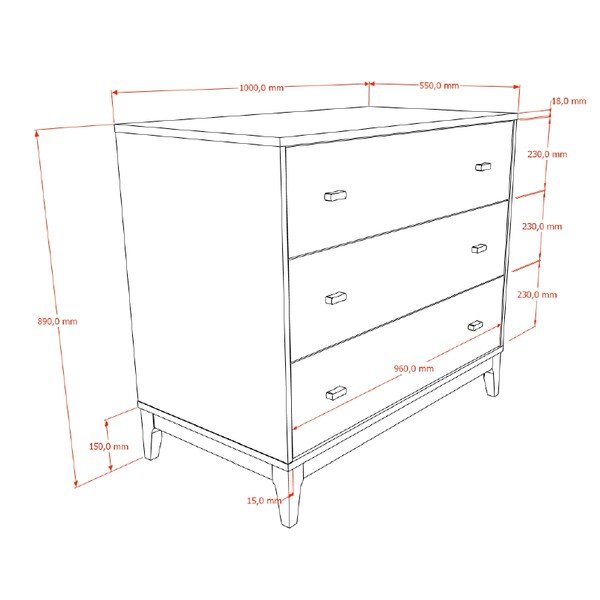 Tumša dabīga toņa kumode ar riekstkoka imitāciju 100x89x55 cm Ilyas – Vipack-image-2