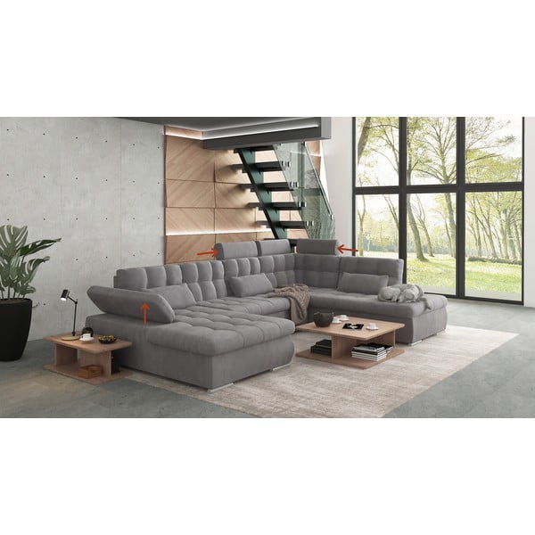 Pelēks salokāms stūra dīvāns ar uzglabāšanas vietu (ar labo stūri/U veida) Merkur – Ropez-image-1