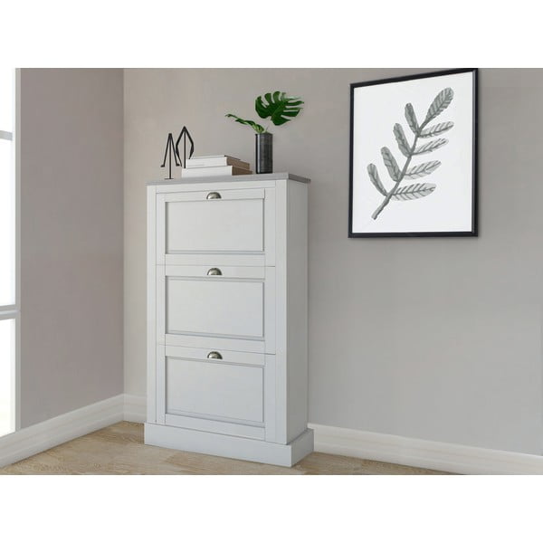 Balts priedes masīvkoka atverams apavu plaukts Toby – Støraa-image-1