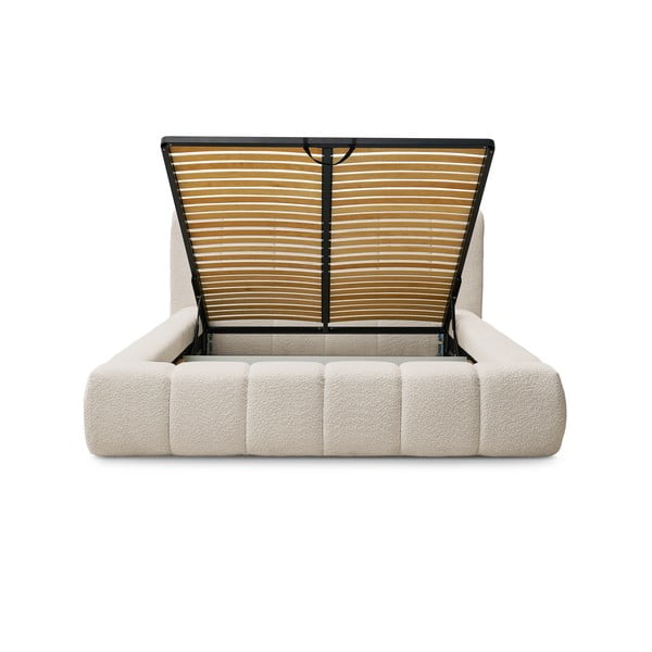 Bēša polsterēta divvietīga gulta ar veļas kasti un redelēm 140x190 cm Denali – Bobochic Paris-image-4
