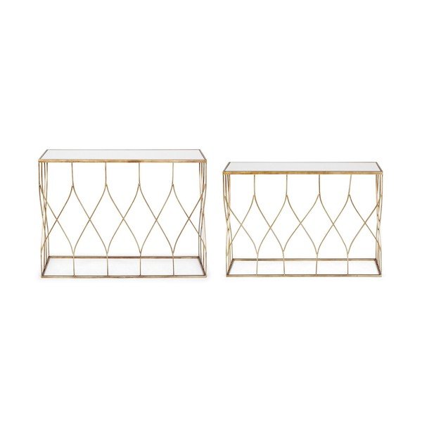 Zelta krāsas konsoles galdi (2 gab.) ar stikla galda virsmu 33x104 cm Elenor – Bizzotto-image-4