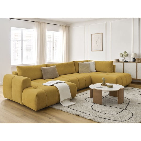 Sinepju dzeltens salokāms/ar uzglabāšanas vietu stūra dīvāns (ar labo stūri/U veida) Fuji – Bobochic Paris-image-1