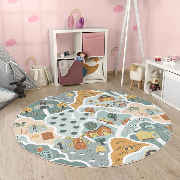 Mazgājams bērnu rotaļu paklājs ø100 cm Farmer's Life – Mila Home-image-4