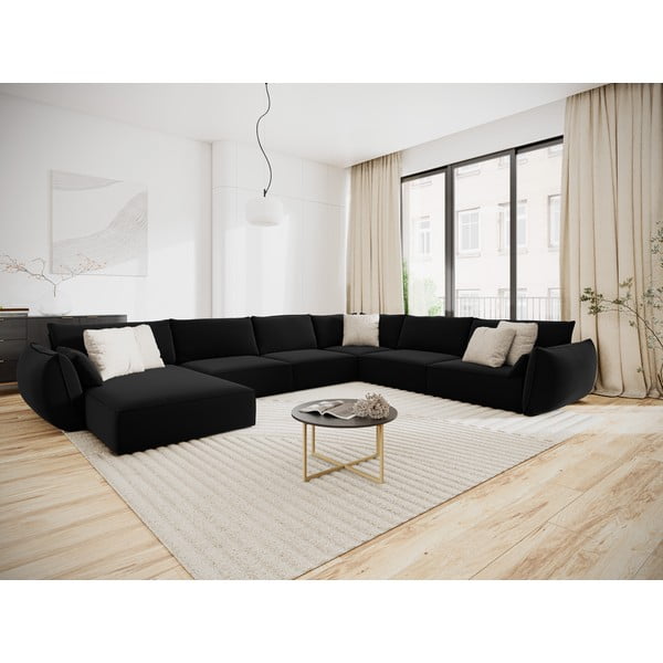Melns samta stūra dīvāns (ar labo stūri/U veida) Vanda – Mazzini Sofas-image-1