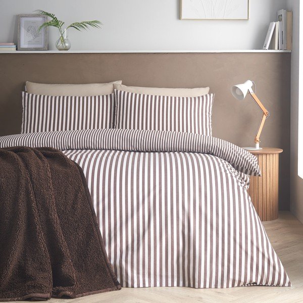 Tumši brūna divguļamā gultas veļa 200x200 cm Epping Textured Stripe – Catherine Lansfield-image-2
