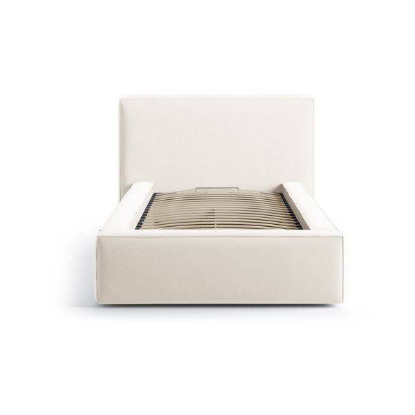 Krēmkrāsas polsterēta vienvietīga gulta ar veļas kasti un redelēm 90x200 cm Jodie – Micadoni -image-3