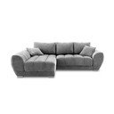 Pelēks samta izvelkamais stūra dīvāns ar veļas kasti Windsor & Co Sofas Nuage, kreisais stūris