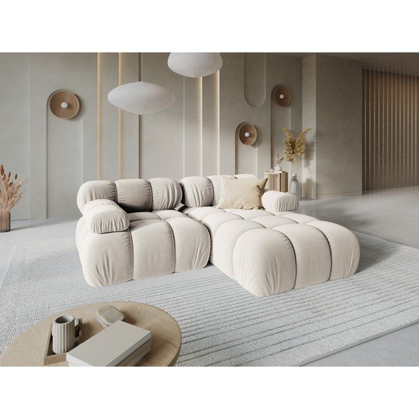 Krēmkrāsas samta modulārais stūra dīvāns (ar labo stūri/ar zvilni) – Micadoni -image-1