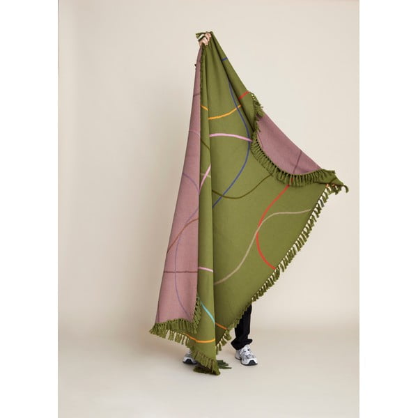 Zaļš kokvilnas pleds 200x140 cm Outline - Hübsch-image-4