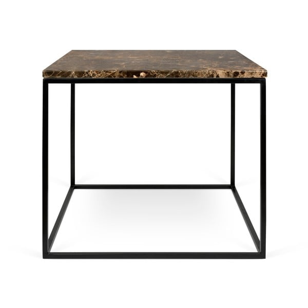Brūns marmora kafijas galdiņš ar melnām kājām TemaHome Gleam, 50 x 50 cm