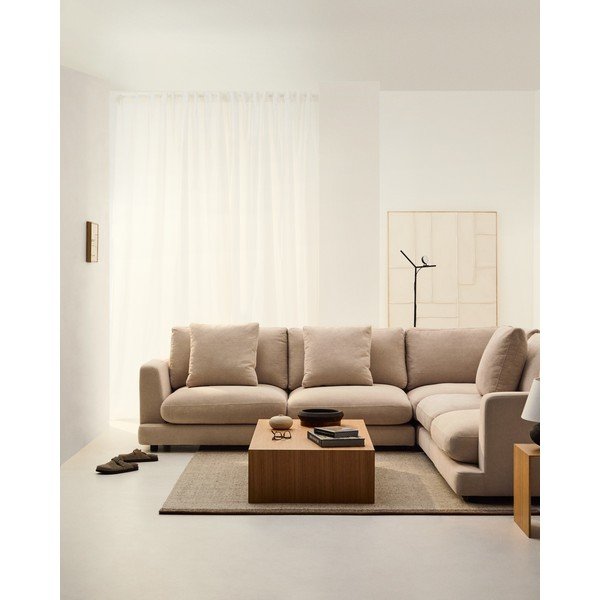 Bēšs stūra dīvāns no šenila auduma Gala – Kave Home-image-1