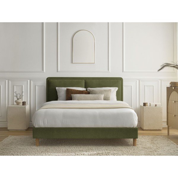 Zaļa polsterēta polsterēta divvietīga gulta ar redelēm 160x200 cm Mara – Bobochic Paris-image-4