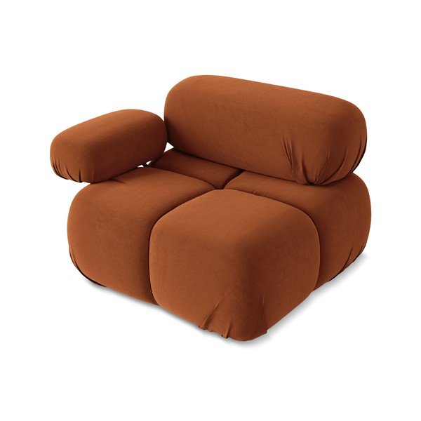 Oranža samta modulārā dīvāna daļa (ar kreiso stūri) Lokua – Makamii-image-3