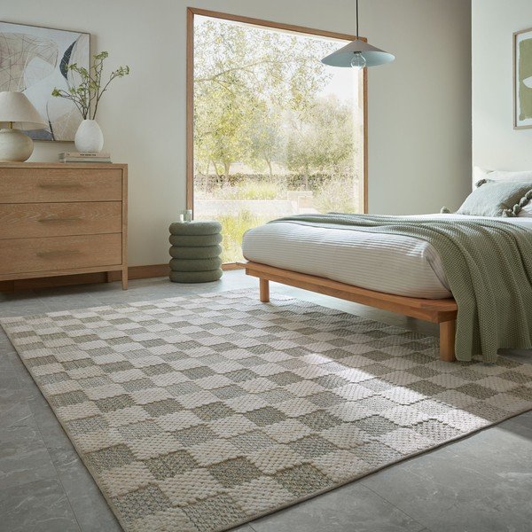 Zaļš mazgājams paklājs no kokvilnas maisījuma 155x230 cm Muted Checkerboard – Flair Rugs-image-3
