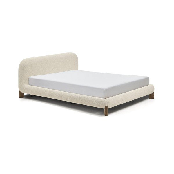 Bēša polsterēta divvietīga gulta bez režģa 160x200 cm Odina – Kave Home