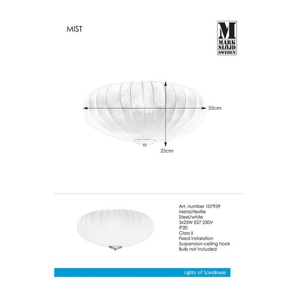 Balta griestu lampa Markslöjd Mist Plafond 3L-image-1