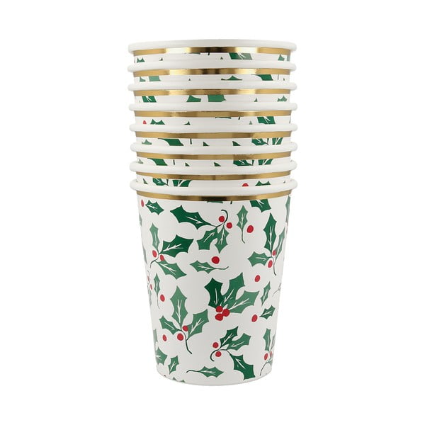 Papīra vienreizlietojamās glāzītes (8 gab.) Holly Pattern – Meri Meri-image-2