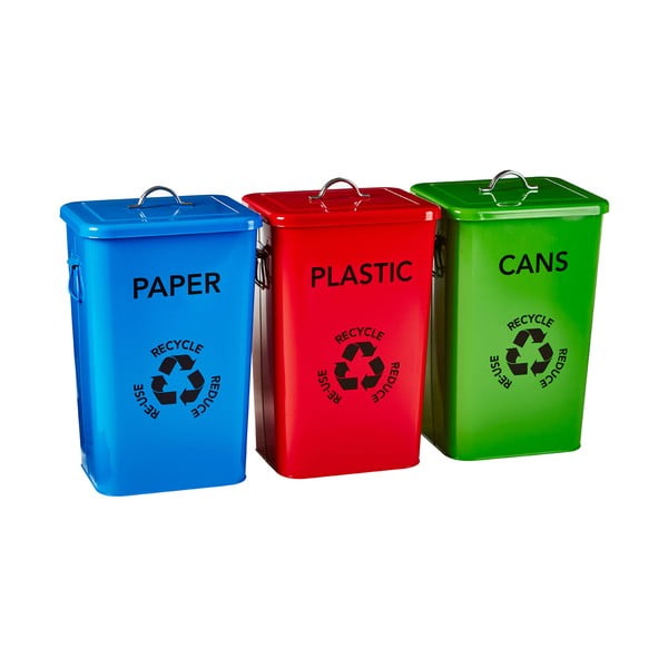 Atkritumu šķirošanas tērauda atkritumu tvertnes (3 gab.) 26 l – Premier Housewares