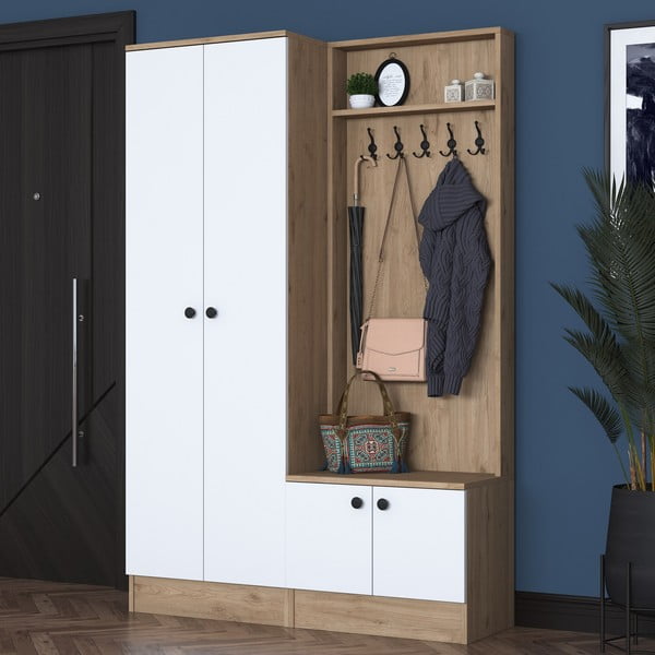 Balts/dabīga toņa priekšnama komplekts ar valrieksta koka imitāciju Theresa – Kalune Design-image-2