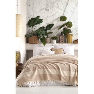 Bēšs kokvilnas gultas pārklājs Viaden Şeritli, 200 x 230 cm