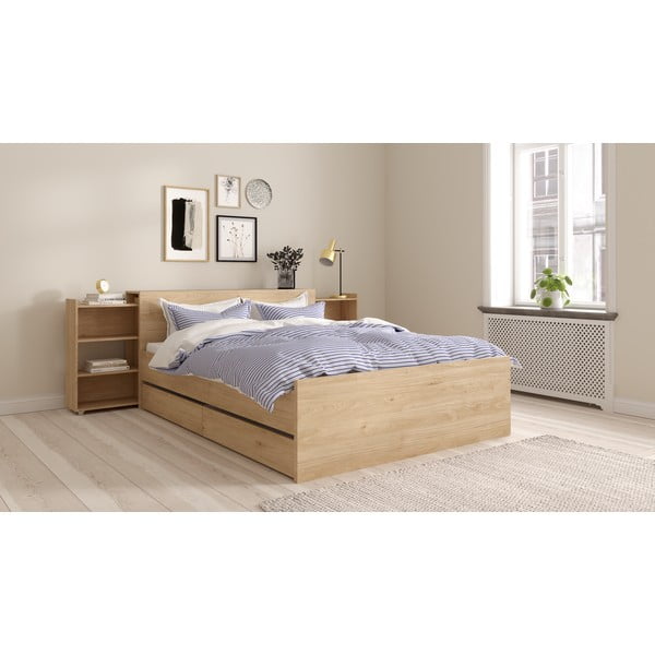 Dabīga toņa divvietīga gulta ar ozolkoka imitāciju bez režģa 140x200 cm Naia – Tvilum-image-2