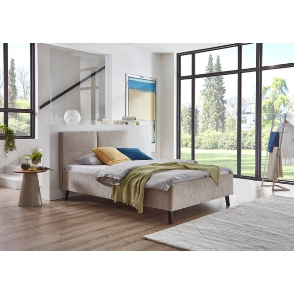 Bēša polsterēta divvietīga gulta ar redelēm 140x200 cm Piano – Meise Möbel-image-2