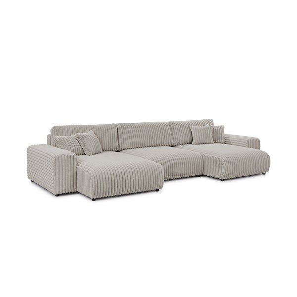 Gaiši pelēks velveta salokāms stūra dīvāns (U veida) ar uzglabāšanas vietu Sarina – Ropez-image-3