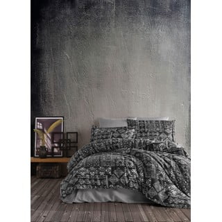 Melna kokvilnas satīna gultas veļa divvietīgai gultai Primacasa by Türkiz Route, 200 x 220 cm