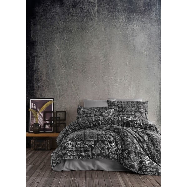 Melna kokvilnas satīna gultas veļa divvietīgai gultai Primacasa by Türkiz Routa, 200 x 200 cm