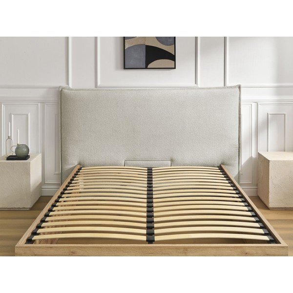 Krēmkrāsas polsterēta polsterēta/no skaidu plāksnēm divvietīga gulta ar veļas kasti ar redelēm 160x200 cm Charlie – Bobochic Paris-image-4