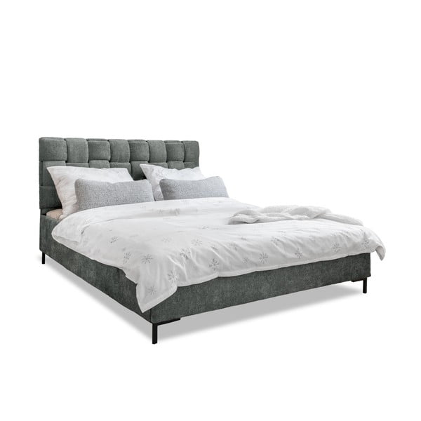 Gaiši zaļa polsterēta divvietīga gulta ar redelēm 160x200 cm Eve – Miuform