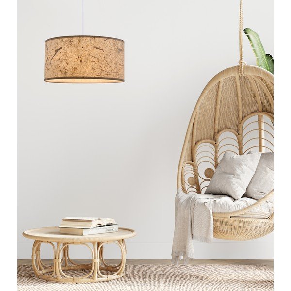 Bēša piekaramā lampa ar auduma abažūru ø 30 cm Papirus – Candellux Lighting-image-1