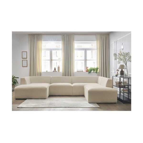 Bēšs modulārais stūra dīvāns no buklē auduma (ar labo stūri/U veida) Megeve – Bobochic Paris-image-1