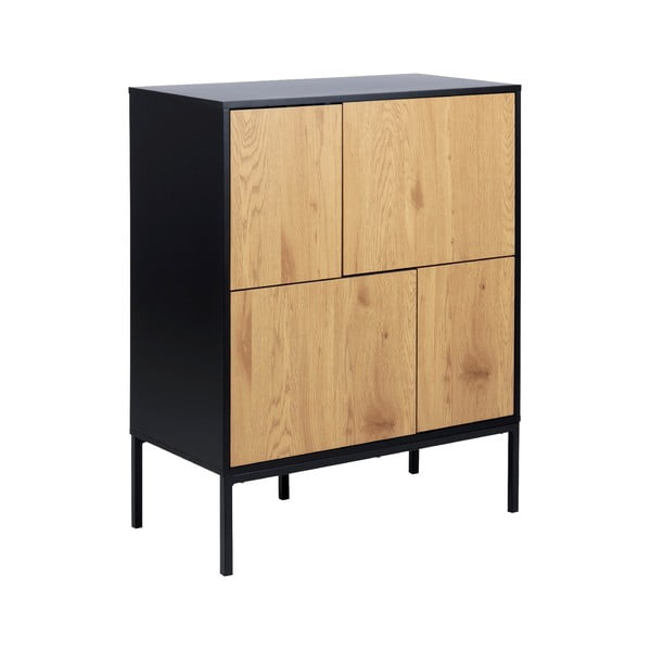 Melna/dabīga toņa augsta kumode ar ozolkoka imitāciju 80x103 cm Seaford – Actona-image-2