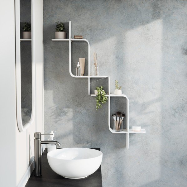 Balts daudzlīmeņu gumijkoka masīvkoka sienas plaukts 62 cm Montage – Umbra-image-2