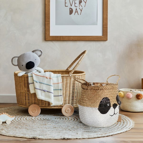 Balts/dabīga toņa bērnu rotaļlietu grozs no jūraszāles ø 25x24 cm Panda – Compactor-image-1