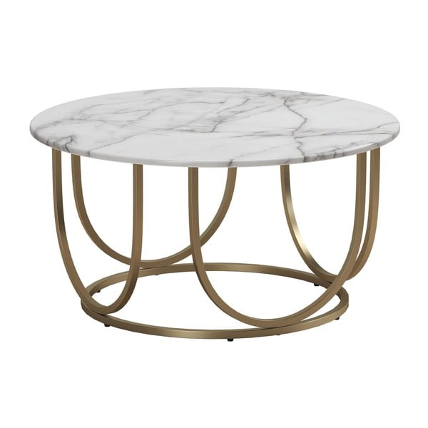 Balts/zelta krāsas apaļš žurnālgaldiņš ar marmora imitāciju ø 79 cm Gwyneth – CosmoLiving by Cosmopolitan-image-1