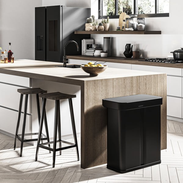 Matēti melna atkritumu šķirošanas/bezkontakta tērauda atkritumu tvertne 58 l – simplehuman-image-1