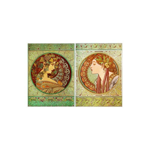 2 gleznu komplekts "Efejas un lauru koki", Alfons Mucha, 80x60 cm
