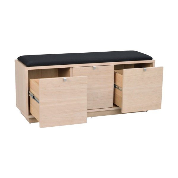 Melns/dabīga toņa apavu plaukts ar ozolkoka imitāciju un soliņu Confetti – Rowico-image-3