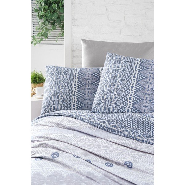 Zila divvietīga kokvilnas gultas veļa 200x200 cm Asia – Mijolnir-image-1