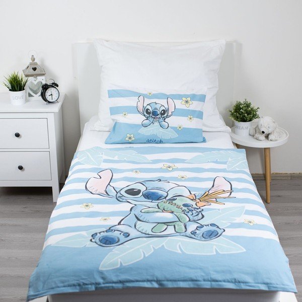Gaiši zila kokvilnas bērnu gultas veļa bērnu gultiņai 100x135 cm Lilo & Stitch "Tropical Hugs" – Jerry Fabrics-image-1