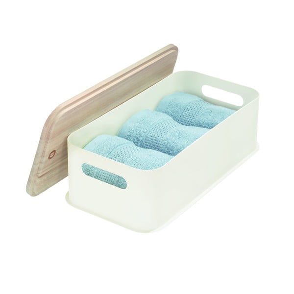 Balta uzglabāšanas kaste ar paulovnijas koka vāku iDesign Eco Handled, 21,3 x 43 cm-image-3