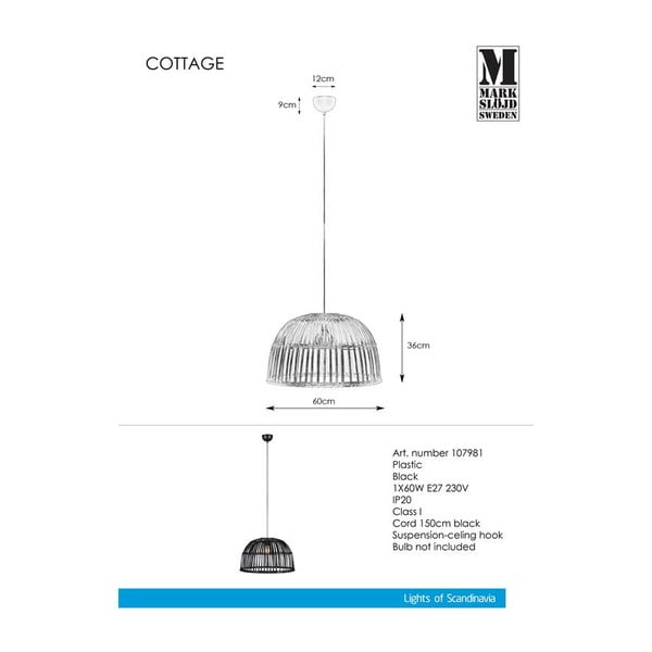 Melns piekaramais gaismeklis Markslöjd Cottage Pendant-image-2