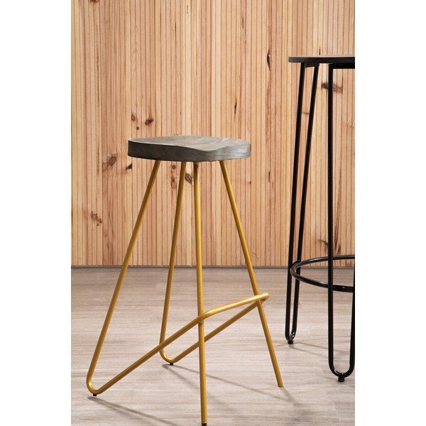 Zelta krāsas/dabīga toņa gobas masīvkoka bāra taburete (sēdekļa augstums 78 cm) District – Premier Housewares-image-1