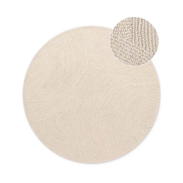 Gaiša dabīga toņa ar rokām darināts vilnas apaļš paklājs ø 150 cm Eleni Natural White – Hanse Home