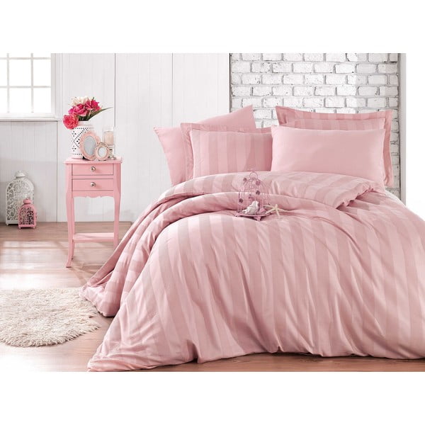 Rozā kokvilnas satīna gultas veļa divvietīgai gultai Hobby Wafel, 200 x 220 cm