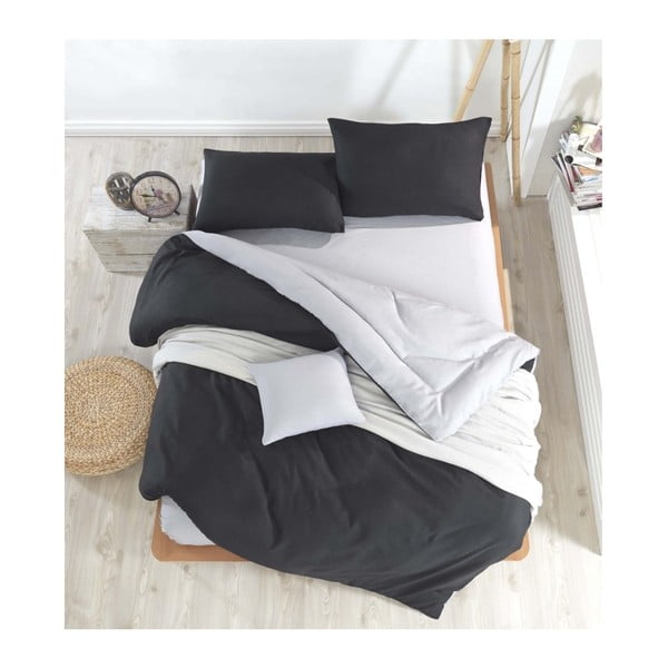 Melnas un pelēkas krāsas divvietīgas gultas pārklājs Permento Masilana, 200 x 220 cm