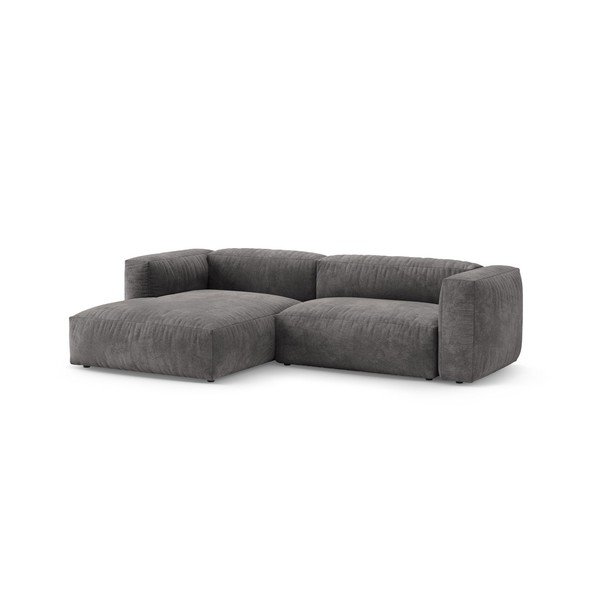 Pelēks samta salokāms modulārais stūra dīvāns (ar kreiso stūri/ar zvilni) – Micadoni -image-3
