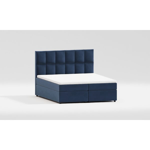 Tumši zila polsterēta divvietīga gulta ar veļas kasti 180x200 cm Flip – Ropez